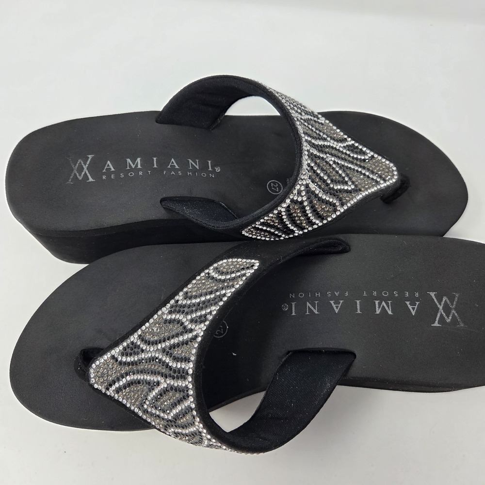 Amiani Sandal Womens 10.5 Black Vinyasa Sparkle Stones Thong Slip On Casual Zebr - Picture 11 of 11